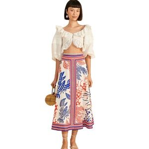 FARM RIO Mixed Lobsters Midi Skirt. Size XXS